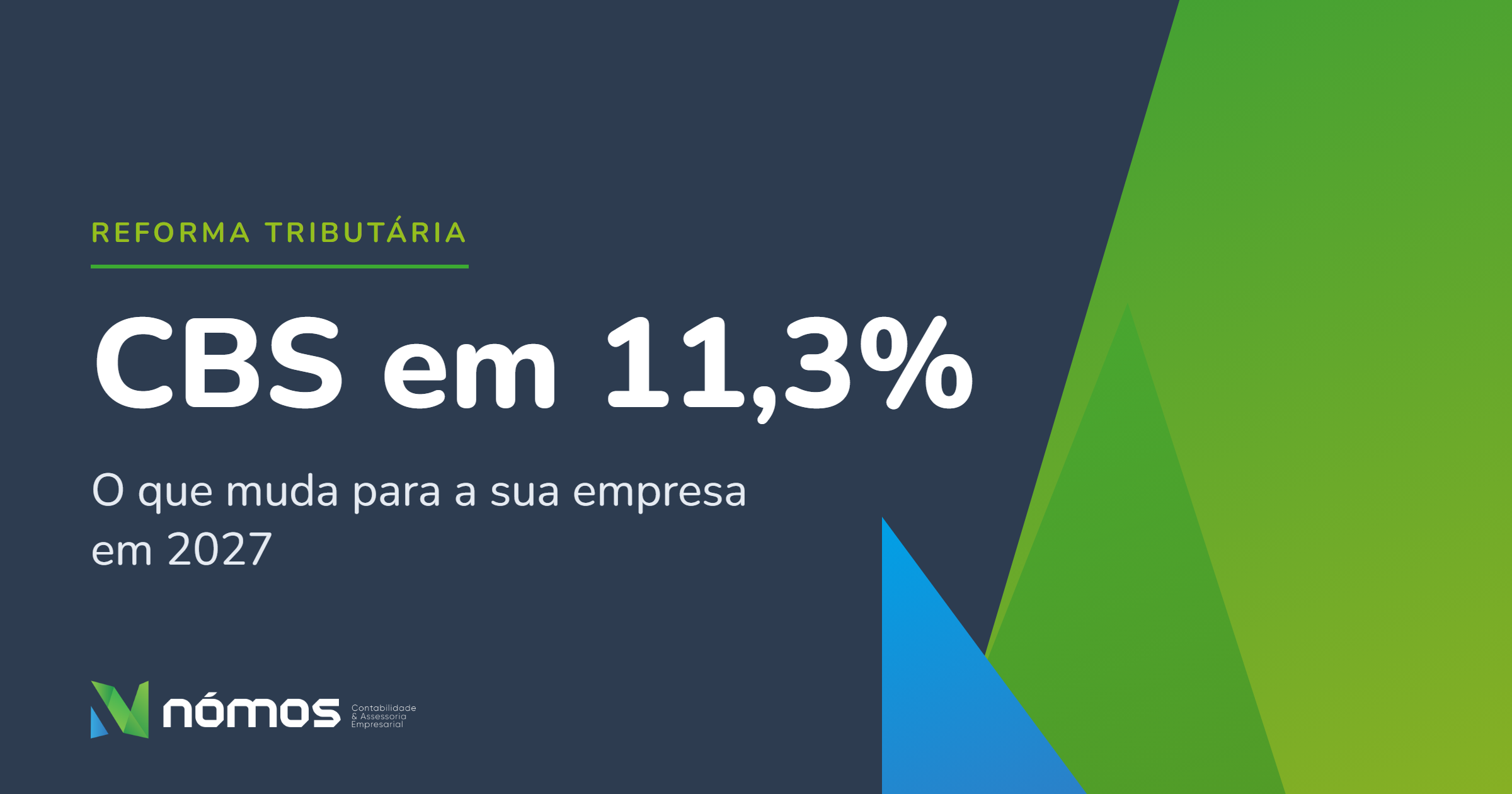 Capa do post sobre a alíquota da CBS em 11,3% e o que muda para as empresas em 2027, com o logo da Nómos Contabilidade